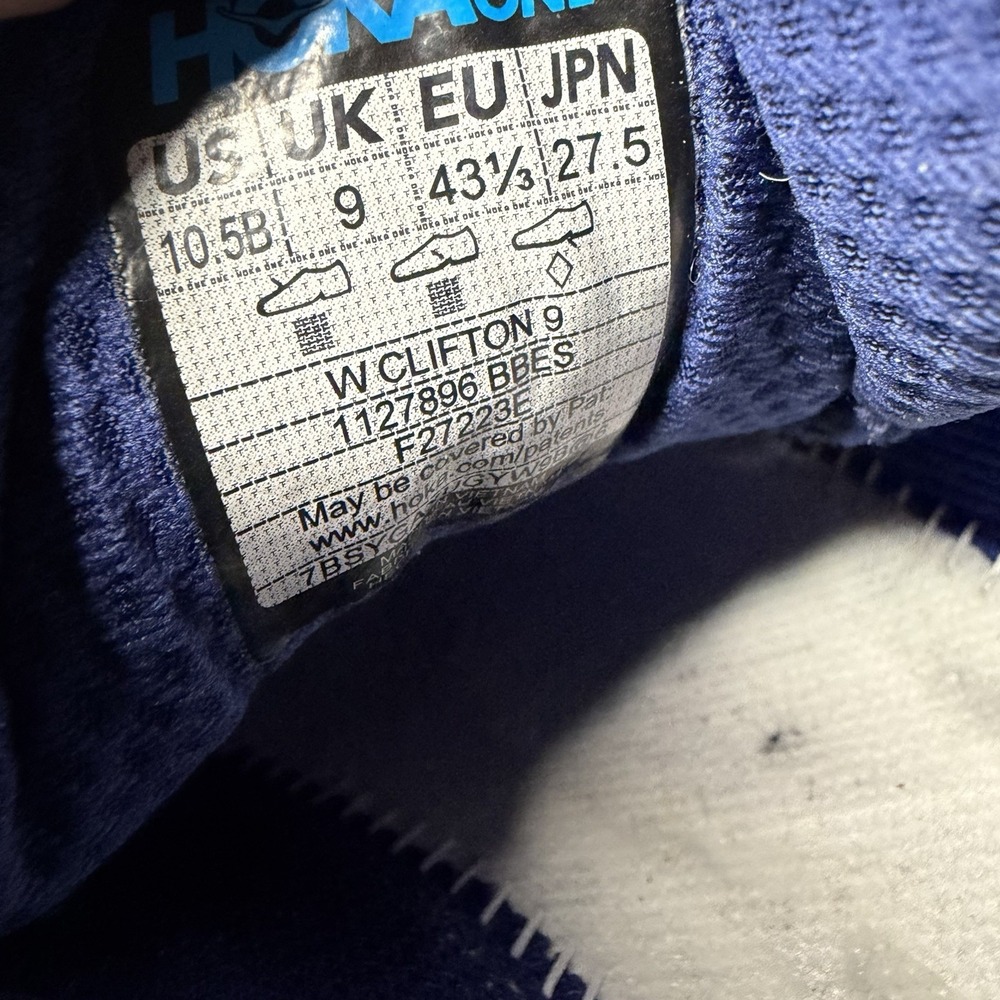 Hoka One One Clifton 9 Running Shoes Womens Size 10.5B Bold Blue Colorway EUC! - Picture 9 of 9